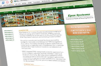 Epax Systems - web site layout